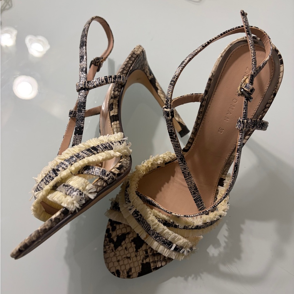 Zara Snakeskin Strappy Heels - Cream and Black - Picture 9 of 15